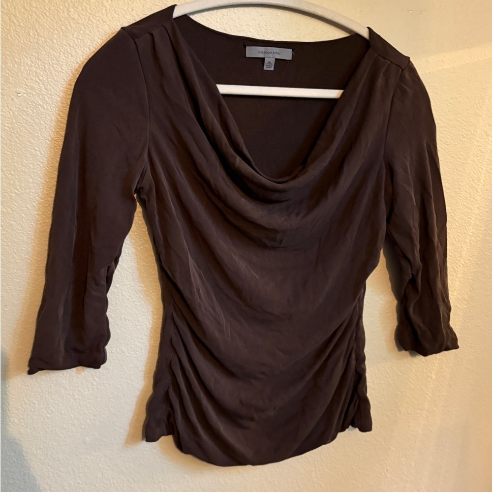 90s Brown Ruched semi sleeve top with cowl